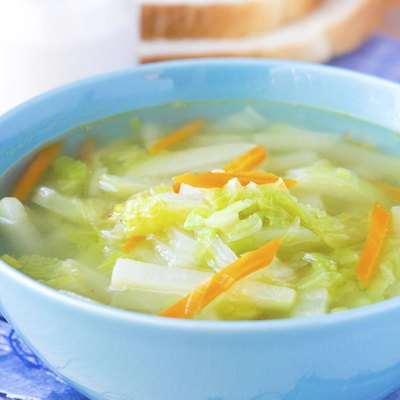 Vegetable soup with cabbage, kohlrabi, carrots, healthy vegan