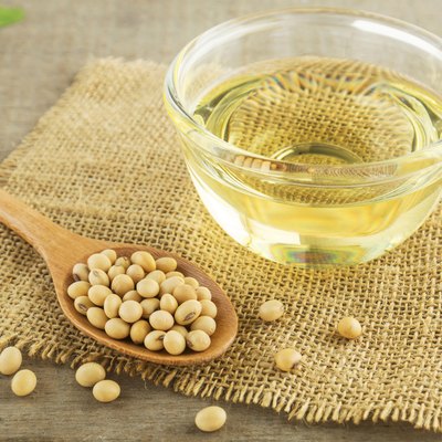 Soy beans and oil on sack