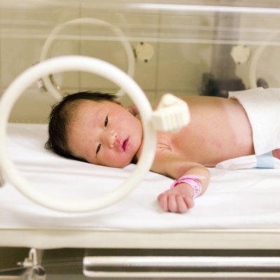 a baby in an incubator