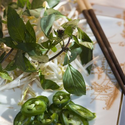 Jalapeno slices with fresh greens and bean sprouts