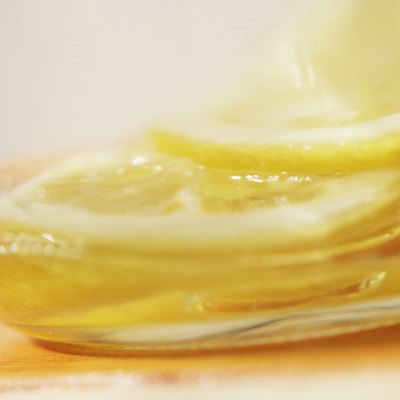 Jar of honey lemon preserve, close up