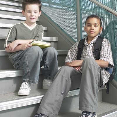 Classmates sitting on stairs