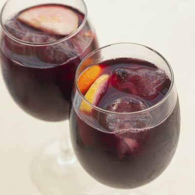 two glasses of sangria, close-up, soft focus