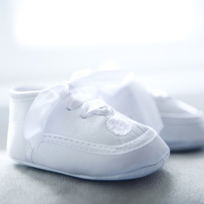 White baby booties close up