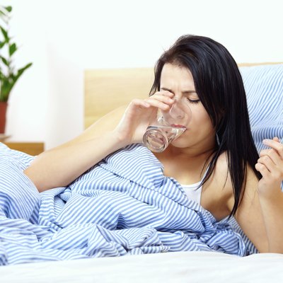 young woman feels thirsty in the morning