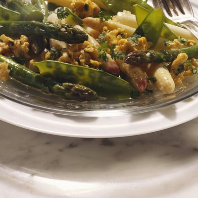 Asparagus Salad with Scrambled Egg and Sugar Peas