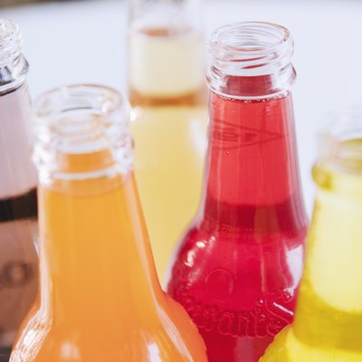 Assorted colorful soda bottles