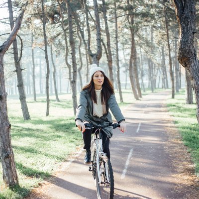 Bike driving on winter sunshine day