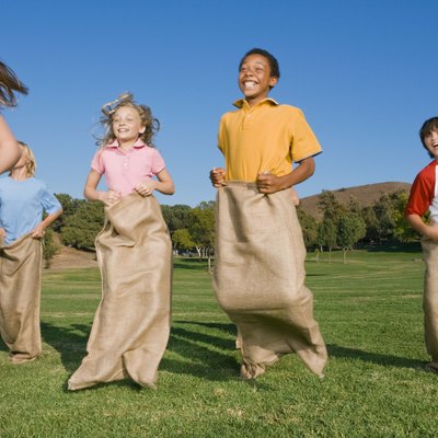 Children potato sack racing