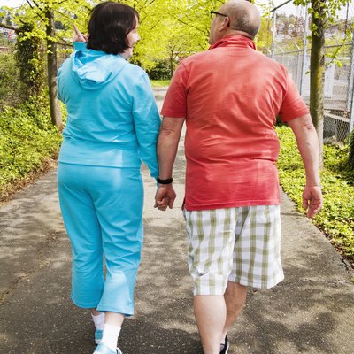 Couple walking together outside