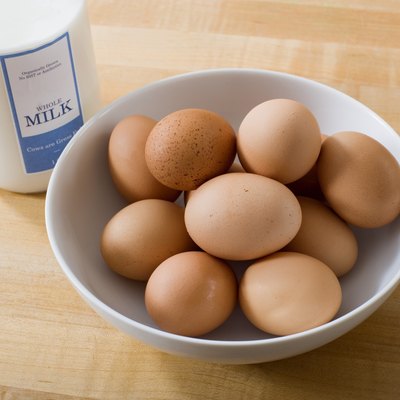 Milk with bowl of eggs