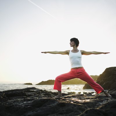 Woman in yoga warrior pose