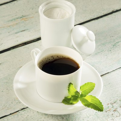 Pot of stevia sweetener and coffee