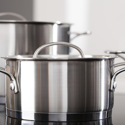 Aluminum pots on the kitchen top