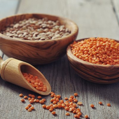 Lentils in wooden bowl