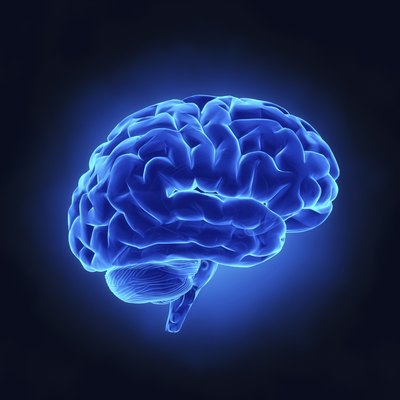 Human brain in blue x-ray view