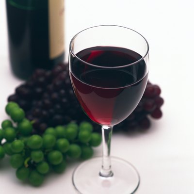 Red Wine and Grape and Bottle Wine, High Angle View