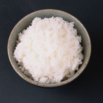 Bowl of white rice, overhead view