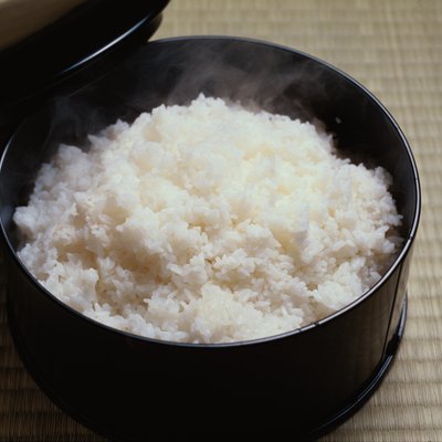 Cooked rice in bowl, high angle view