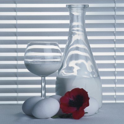 Elegant still life of milk and eggs