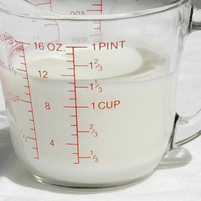 Close-up of a milk in a measurement jug