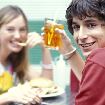 Couple eating at restaurant