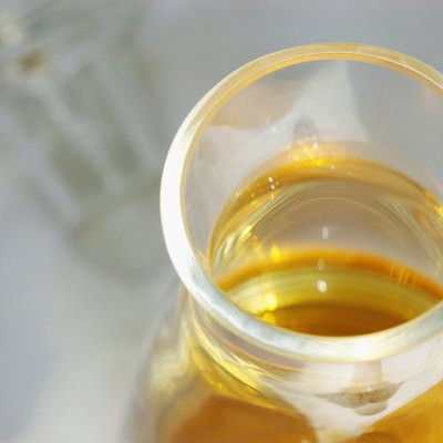 High angle view of oil in a jar