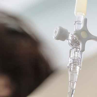 Close up of infusion bottle with IV solution