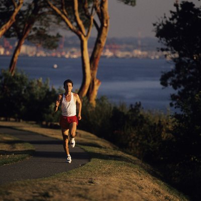Man running in park, Seattle, Washington, USA