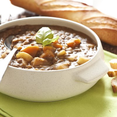 Fresh lentil soup with potato and carrots
