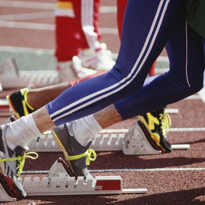Two runners at starting blocks, Seoul Olympics, Close-up of legs