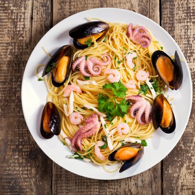 plate of seafood pasta