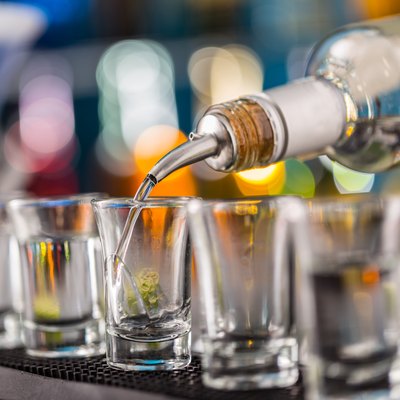 Hard spirit on bar counter