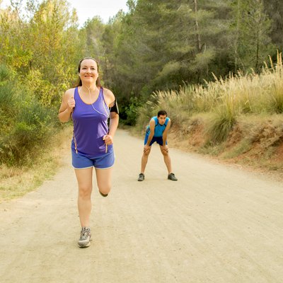 runners training in the mountain