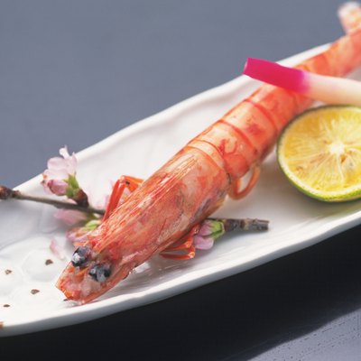 Prawn dish garnished with cherry blossom