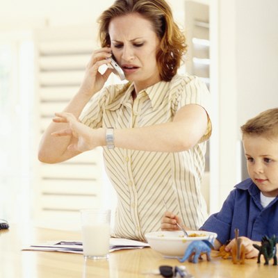 Stressed mother with son