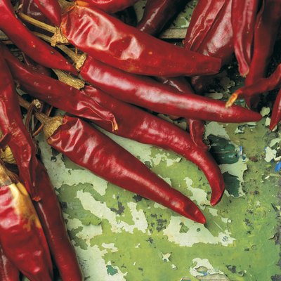 close-up of dry red chilies