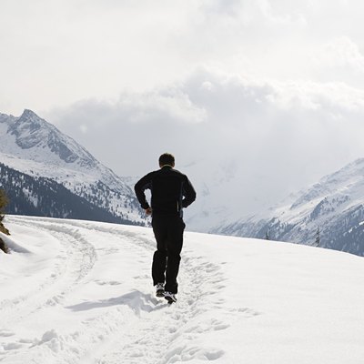 Man running in snow