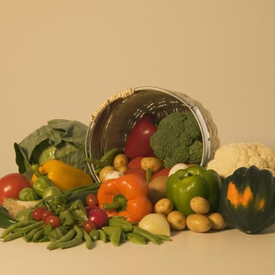 Spilled basket of vegetables