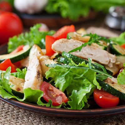 Salad of chicken breast with zucchini and cherry tomatoes