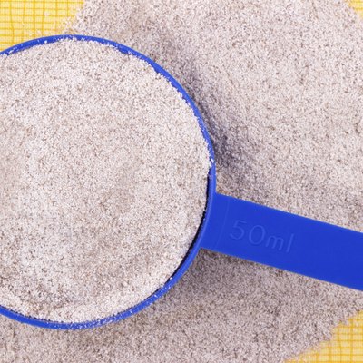 Close up of a chocolate whey protein