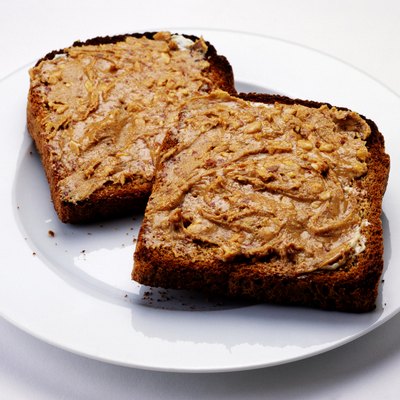 Two slices of wholemeal toast with peanut butter