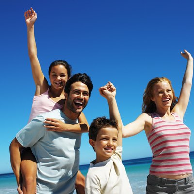 close-up of a family having fun at the beach