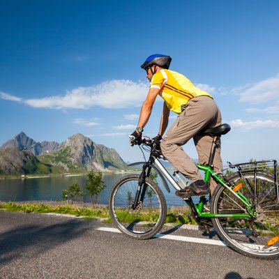 Biking in Norway against picturesque landscape