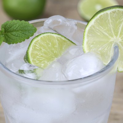 Cold mineral water drink with lime