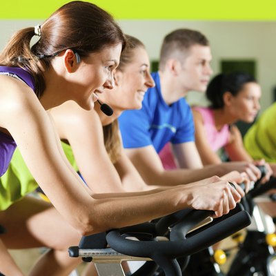 Indoor bycicle cycling in gym