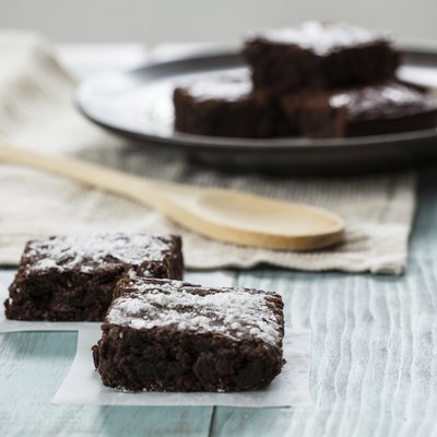 Brownies With a Wood Spoon Close up