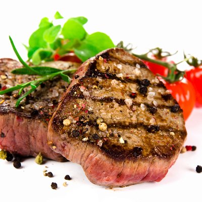 Grilled bbq steak on white background