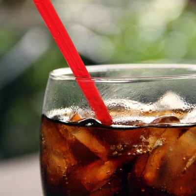 Soda with Ice Cube and Drinking Straw