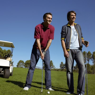 Two Friends Standing Together on a Golf Course